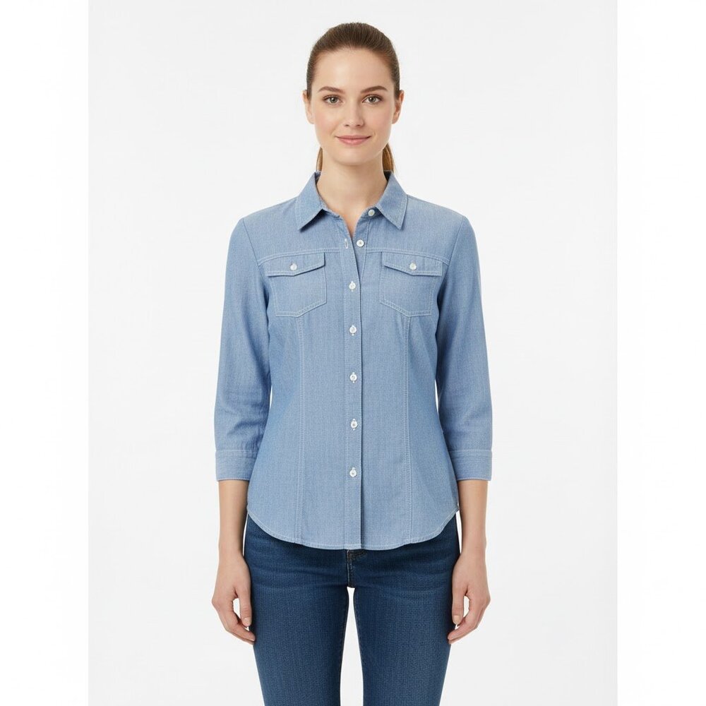 Hester & Orchard 3/4 Sleeve Button-Down Shirt Sz M